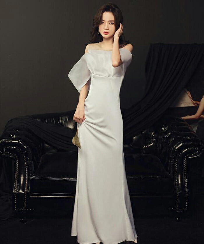 【wd533ma】 ウェディングドレス ウエディングドレス ゆったり オフショルダー マーメイドライン wedding dress 肩出し 演奏会ドレス 大きいサイズ オーダー ファスナー 床付きタイプ オーダーメイド 前撮り 後撮り 披露宴 結婚式 演奏会 発表会 海外挙式 ドレス 【S-XL】
